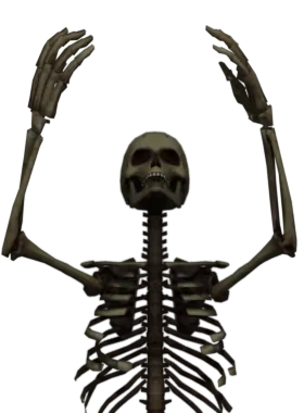 Sinclair gloat pose from Sinclair but is skeleton with Leopard Hat