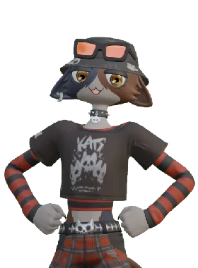 Calico gloat pose from Metalhead Meowskulls as Calico