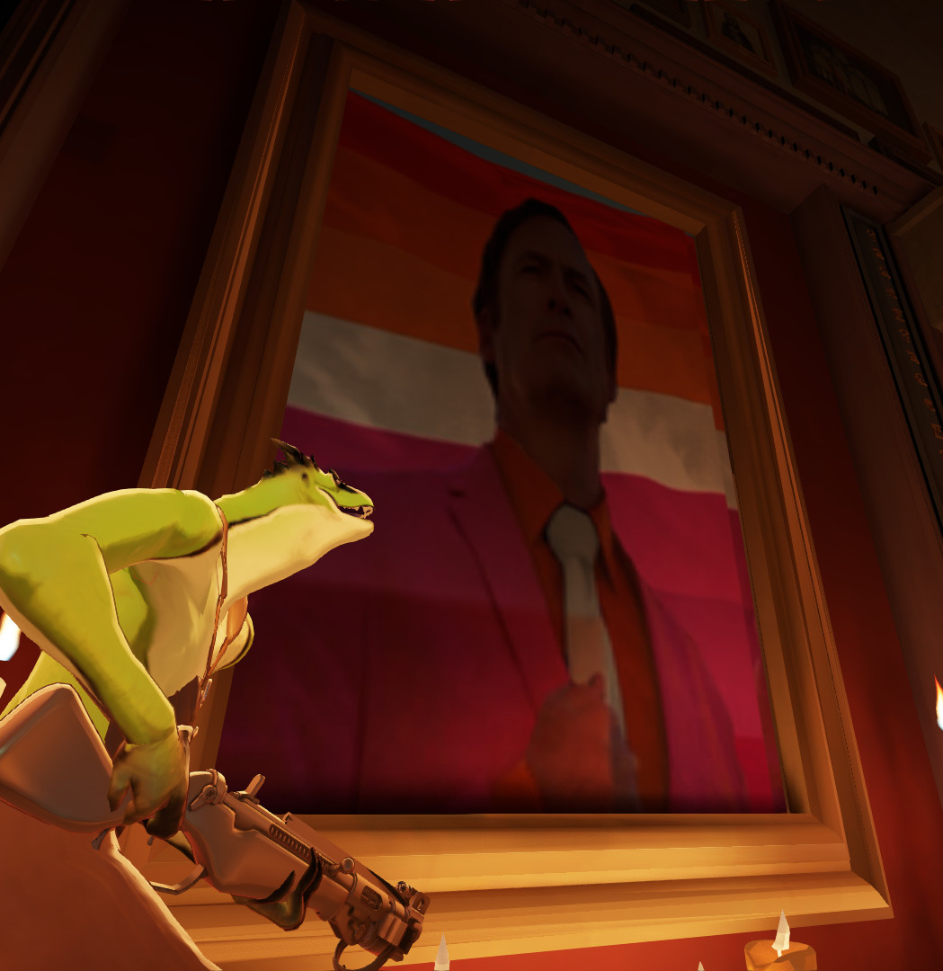 Lesbian Saul Goodman Over Painting and Fireplace